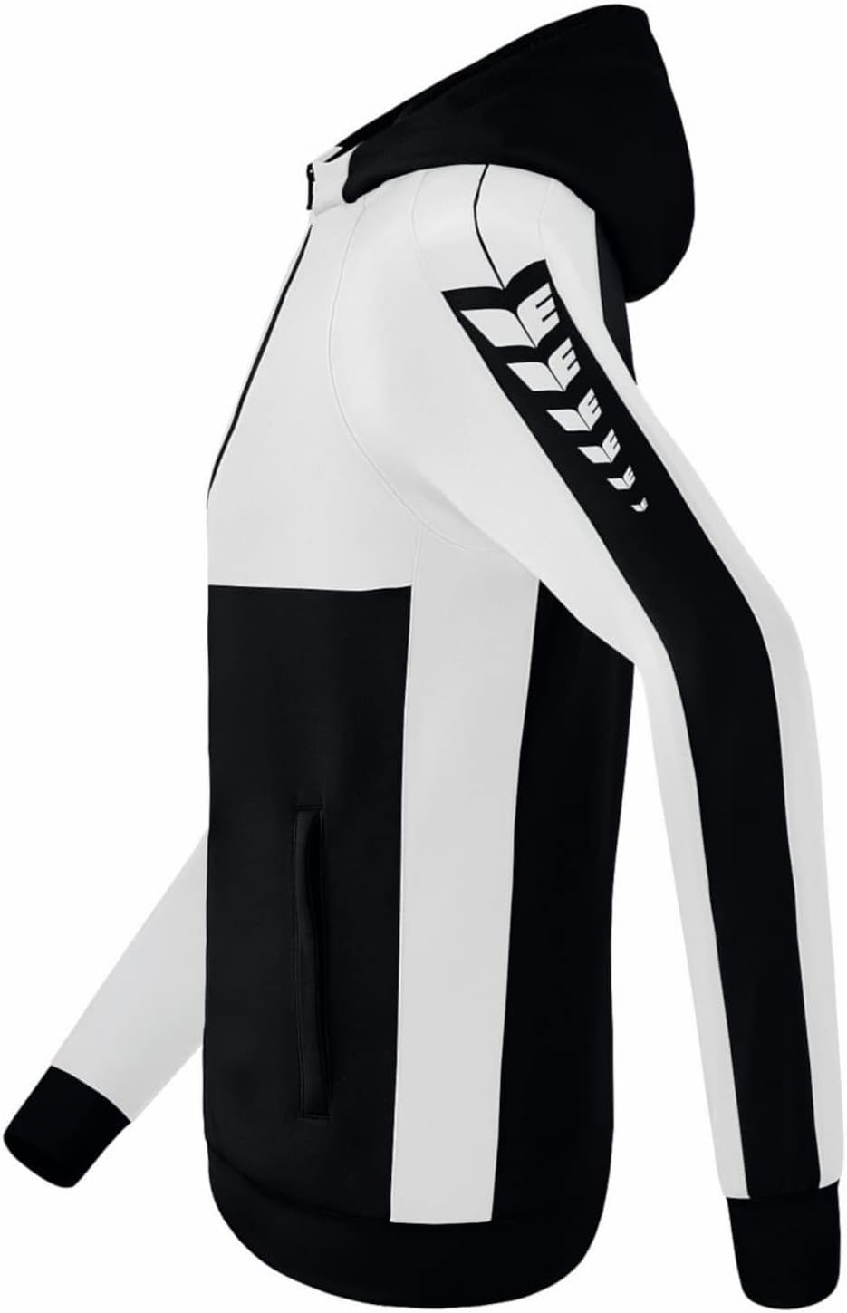 Erima Unisex Kinder Six Wings Trainingsjacke mit Kapuze 128 Schwarz/Weiss, 128 Schwarz/Weiss