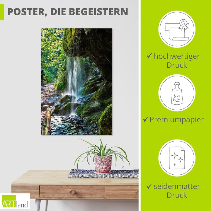 ARTland Poster Kunstdruck Wandposter Bild ohne Rahmen 60x90 cm Hochformat Wald Wasserfall Fluss Urwa