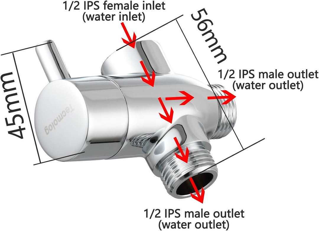 Tecmolog Umstellventil Dusche 3 Wege 1/2" Messing Absperrventil Dusche T Adapter für Handbrause DSF0