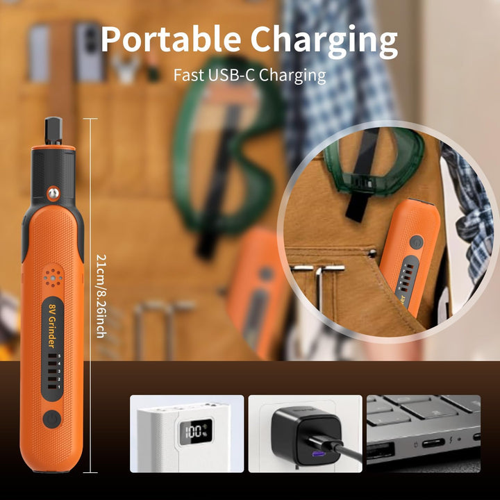 Multifunktionswerkzeug Akku, Ashfly 8V 2.2Ah Rotationswerkzeug 5-Gang 25,000 U/min Max,74 Zubehör zu