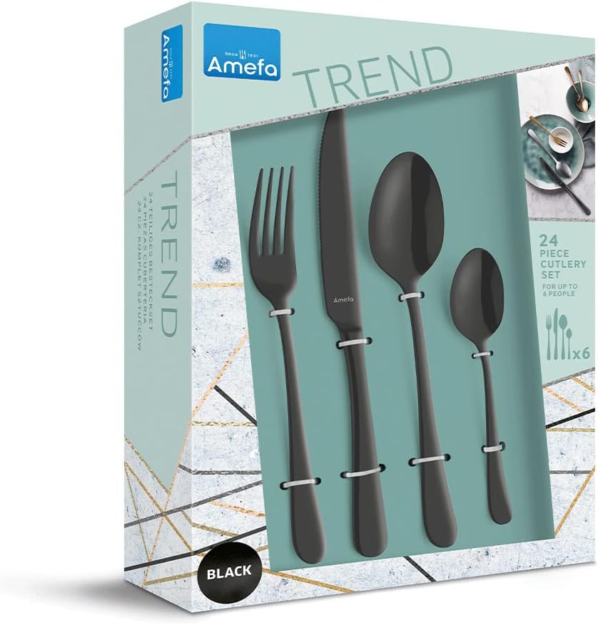 AMEFA AUSTIN Besteck Set 8 Personen (schwarz) | 32-teilig | Besteck Set schwarz aus rostfreiem Edels