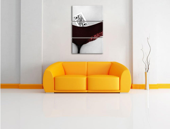 Spielkarte Pik Dame in Höschen von Frau 3-Teiler Leinwandbild 120x80 Bild auf Leinwand