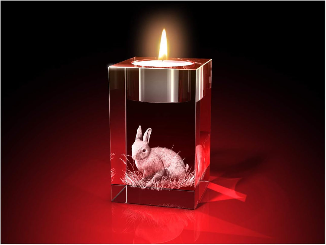 GLASFOTO.COM, Ostern 4er Teelichthalterset, 50 x 80 x 50 mm, Kristallglas 3D Innengravur in Premiumq