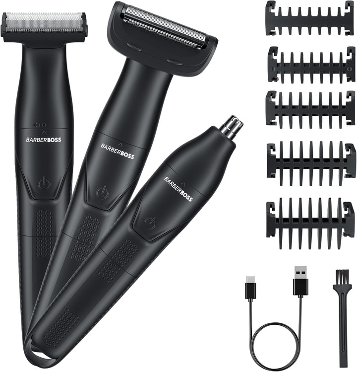 BarberBoss 3-in-1 Präzisionstrimmer Herren Bart- und Haarpflegeset für Männer, Körperpflege, Nasen-