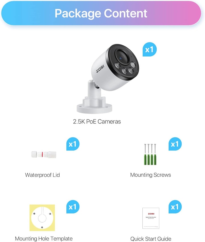 ZOSI 4MP PoE Überwachungskamera, Zusatz Ersatz Kamera für 4MP 5MP PoE NVR System, Personen-/Fahrzeug
