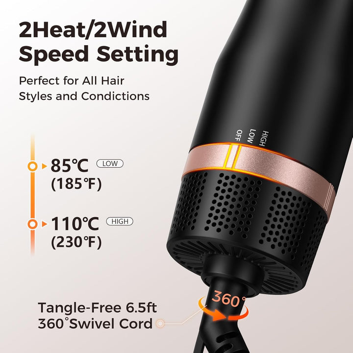 Slopehill Dual Voltage Hair Dryer Brush, Travel Hot Air Brush mit europäischem Stecker, Mini Ionic H