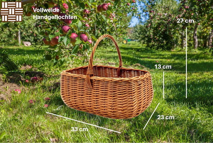 Korb Weidenkorb Einkaufskorb Picknickkorb 33/23/13cm Stabiler Tragekorb aus Weide Vollweide mit Stof