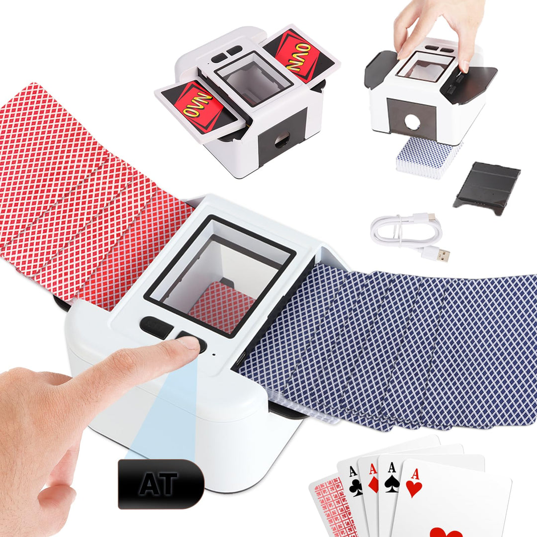 Wiederaufladbarer Kartenmischer für 1–2 Decks für Poker UNO Blackjack Texas Hold'em, Automatischer K
