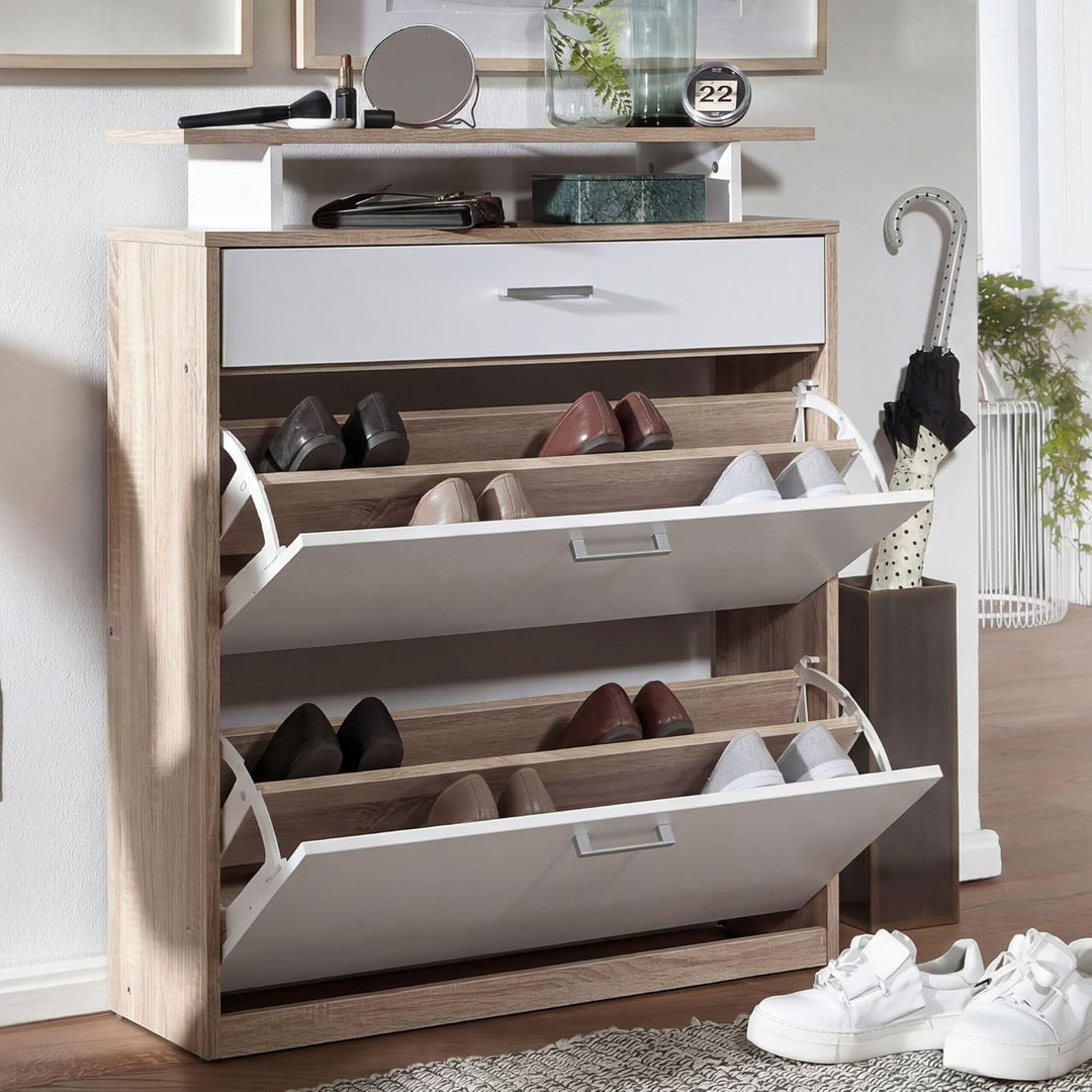 FineBuy Schuhkipper Holz 80x95x24 cm Modern Sonoma Eiche, Design Schuhregal Schuhkipper Schmal, Schu