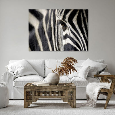 Bilder auf Leinwand 100x70cm Leinwandbild Zebra Streifen Tierwelt Safari Gross Wanddeko Bild Schlafz