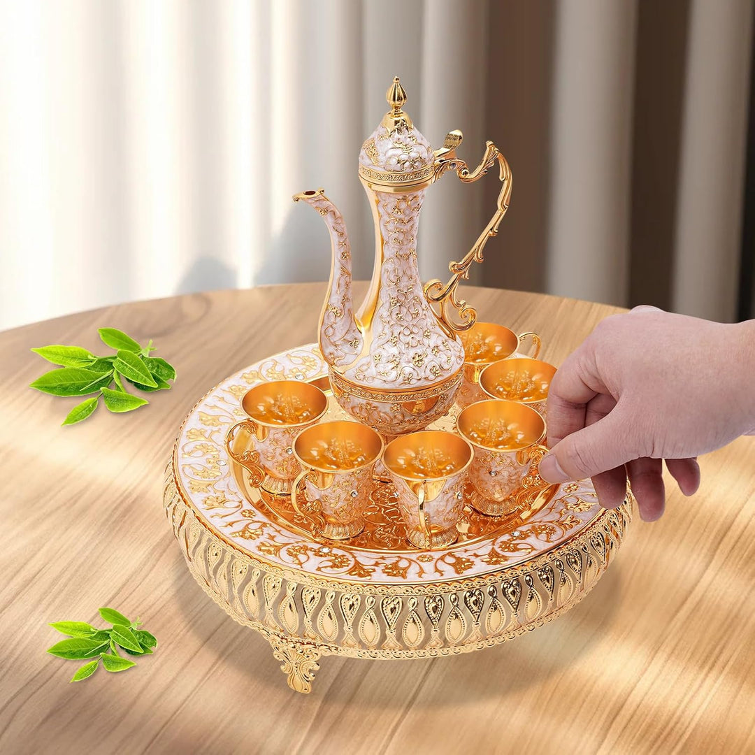 Teeservice Vintage-Kaffeekanne mit Teetablett und 6 Tassen Retro-Kaffeekanne Tassen-Set Weintopf-Set