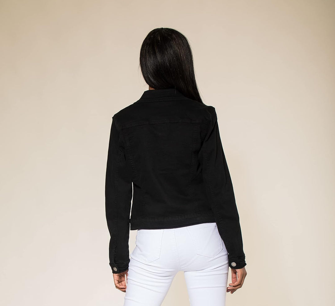 Nina Carter J212 Damen Slim-Fit Jeansjacke – Farbige Übergangsjacke mit Kent-Kragen und Taschen – Fr