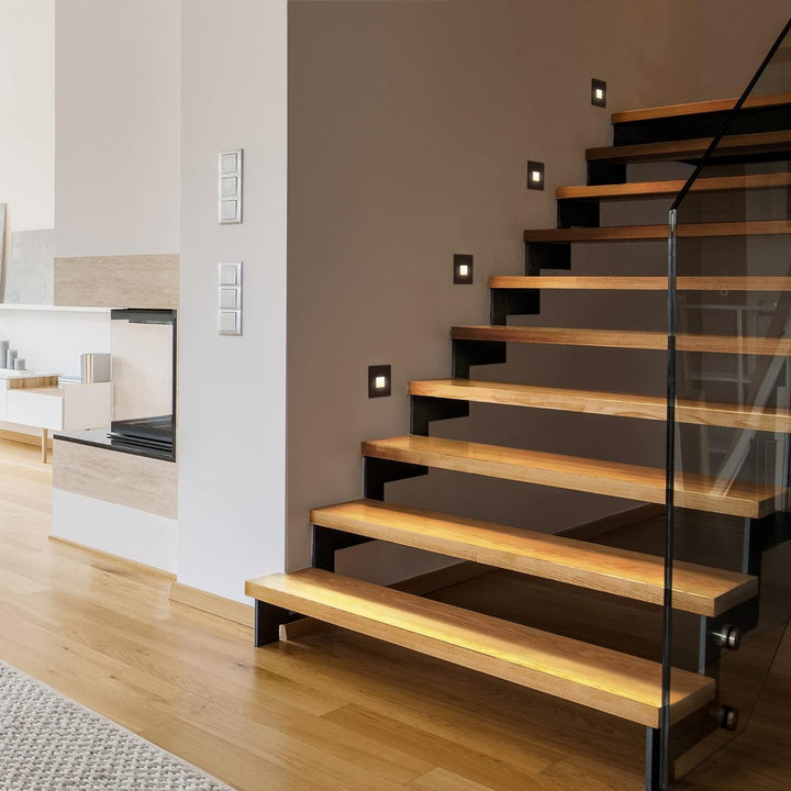 ledscom.de LED Treppenlicht/Stufenbeleuchtung FOW für innen und aussen, Downlight, eckig, schwarz, 8