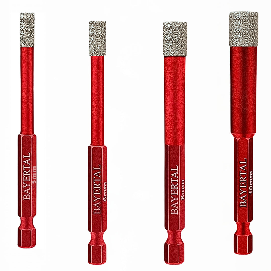 Fliesenbohrer Set 4tlg. 5, 6, 8, 10 mm Sechskant E6.3 Premium – Diamantbohrer für harte Fliesen und