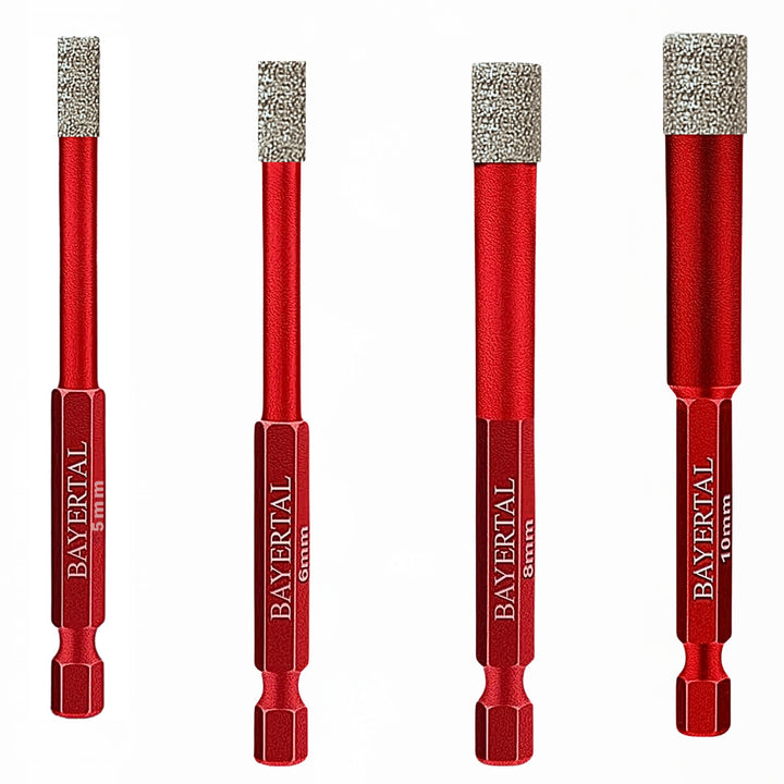 Fliesenbohrer Set 4tlg. 5, 6, 8, 10 mm Sechskant E6.3 Premium – Diamantbohrer für harte Fliesen und