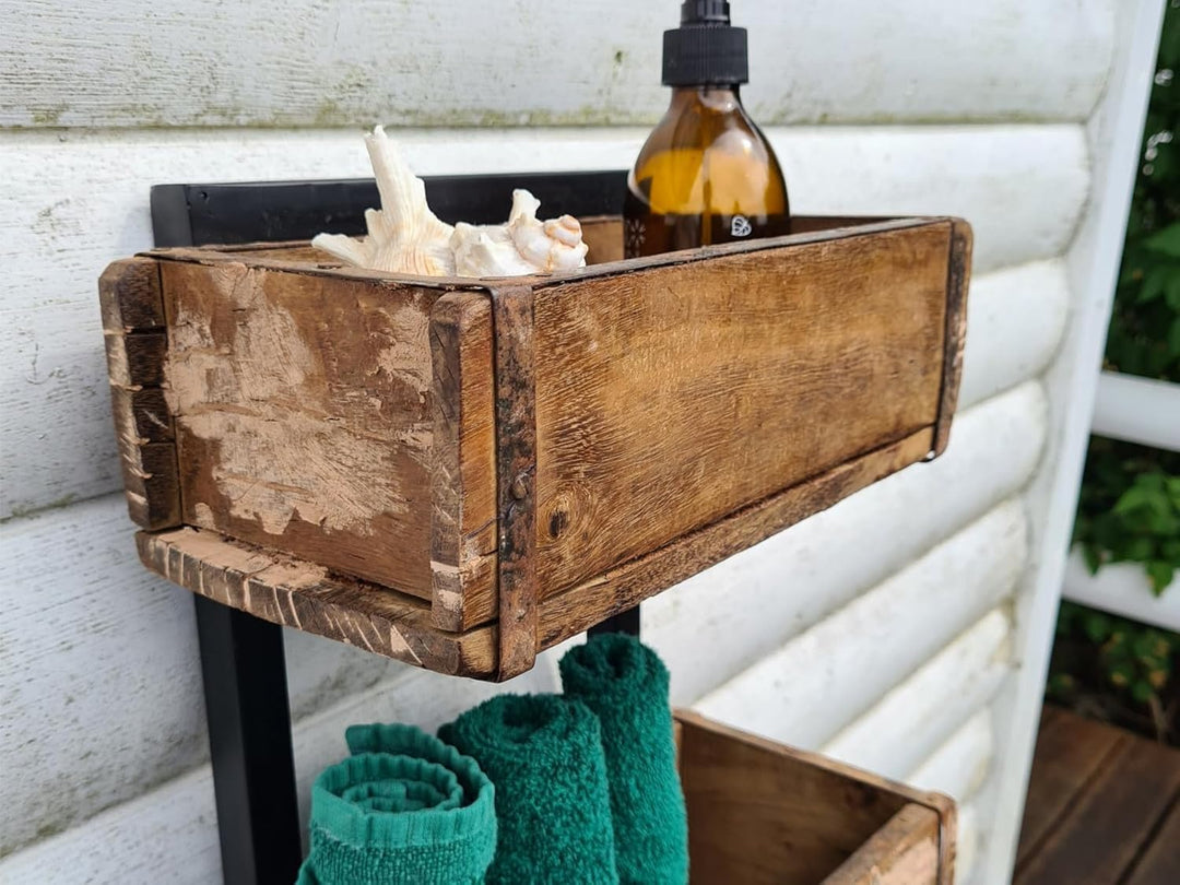Woodkings Wandregal Ziegelform 2er Altholz Metall Wandderoration Aufbewahrungsbox Backsteinform rust