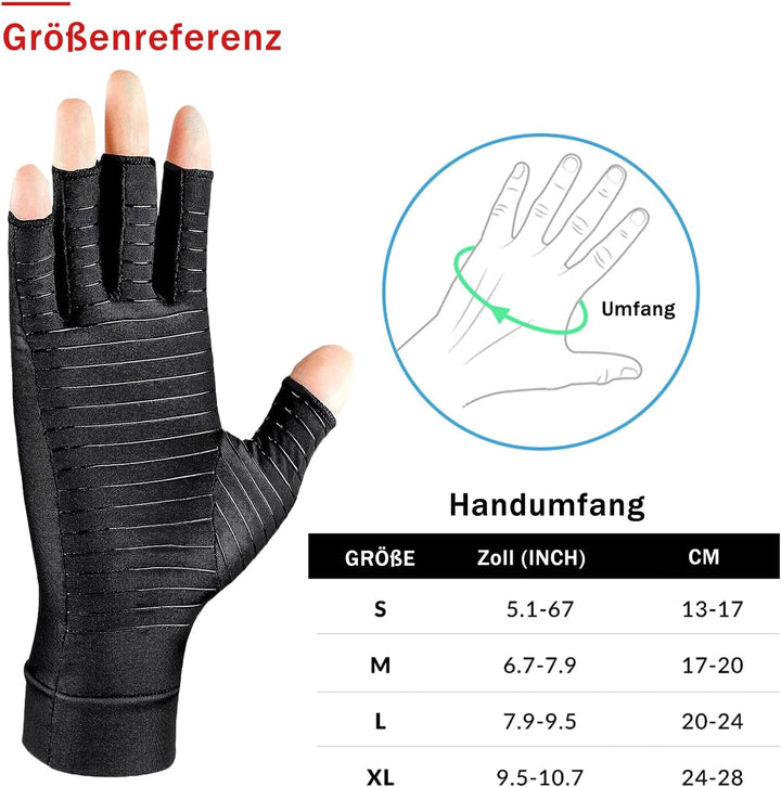 Donfri 2 Paare Kupfer Arthrose Handschuhe Fingerlose Arthritis Kompressionshandschuhe fr Wrme Hnde S