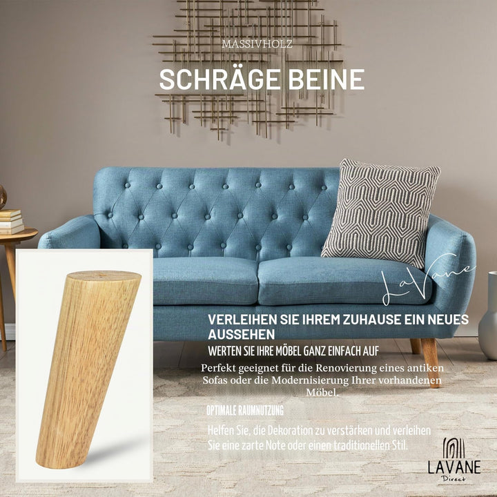 8cm Holz Tischbeine, La Vane 4 Stück Massivholz Schräg Konisch Ersatz Möbelfüsse Möbelbeine mit Mont