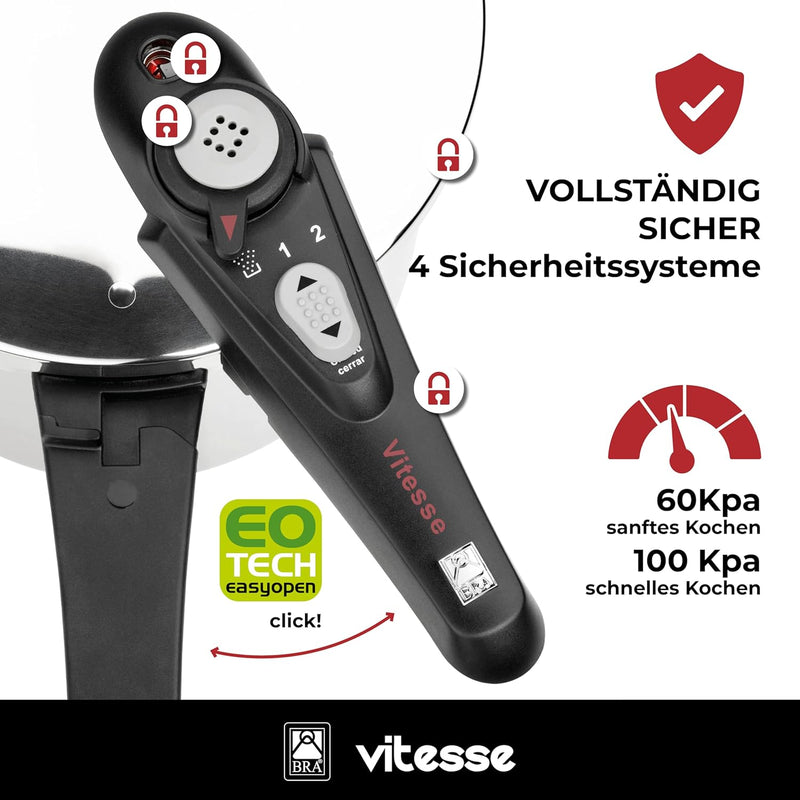 BRA Vitesse - Set Duo von Schnellkochtöpfen mit 4 und 7 Litern, aus Edelstahl 18/10, mit 2 Garprogra