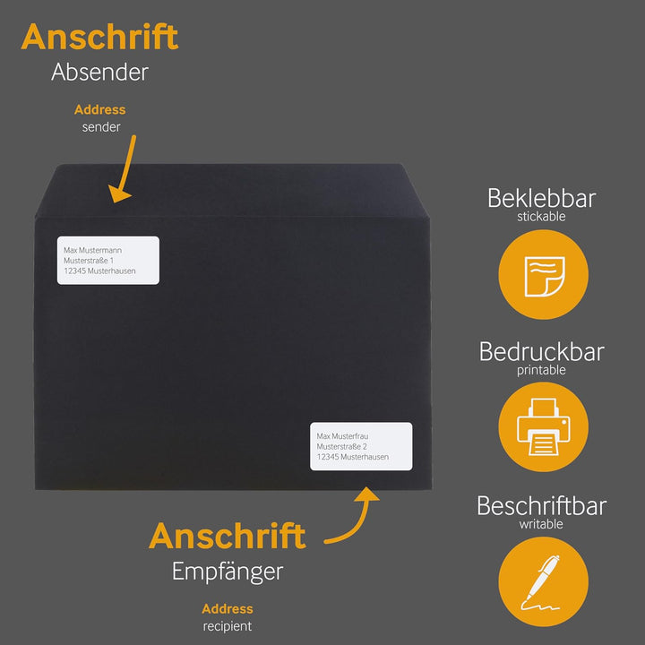 50 Stück, Farbige Briefumschläge, DIN C4, Haftklebung mit Abziehstreifen, Gerade Klappe, 130 g/qm Co