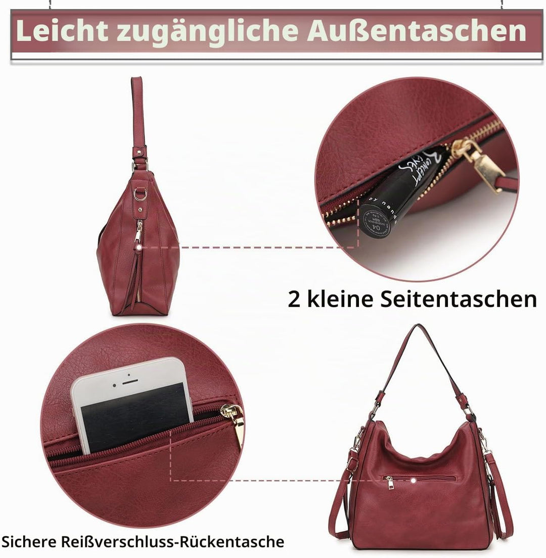 VX VONXURY Handtaschen für Frauen, Medium Vegan Leder Hobo Taschen Geldbörse für Damen Burgunderfarb
