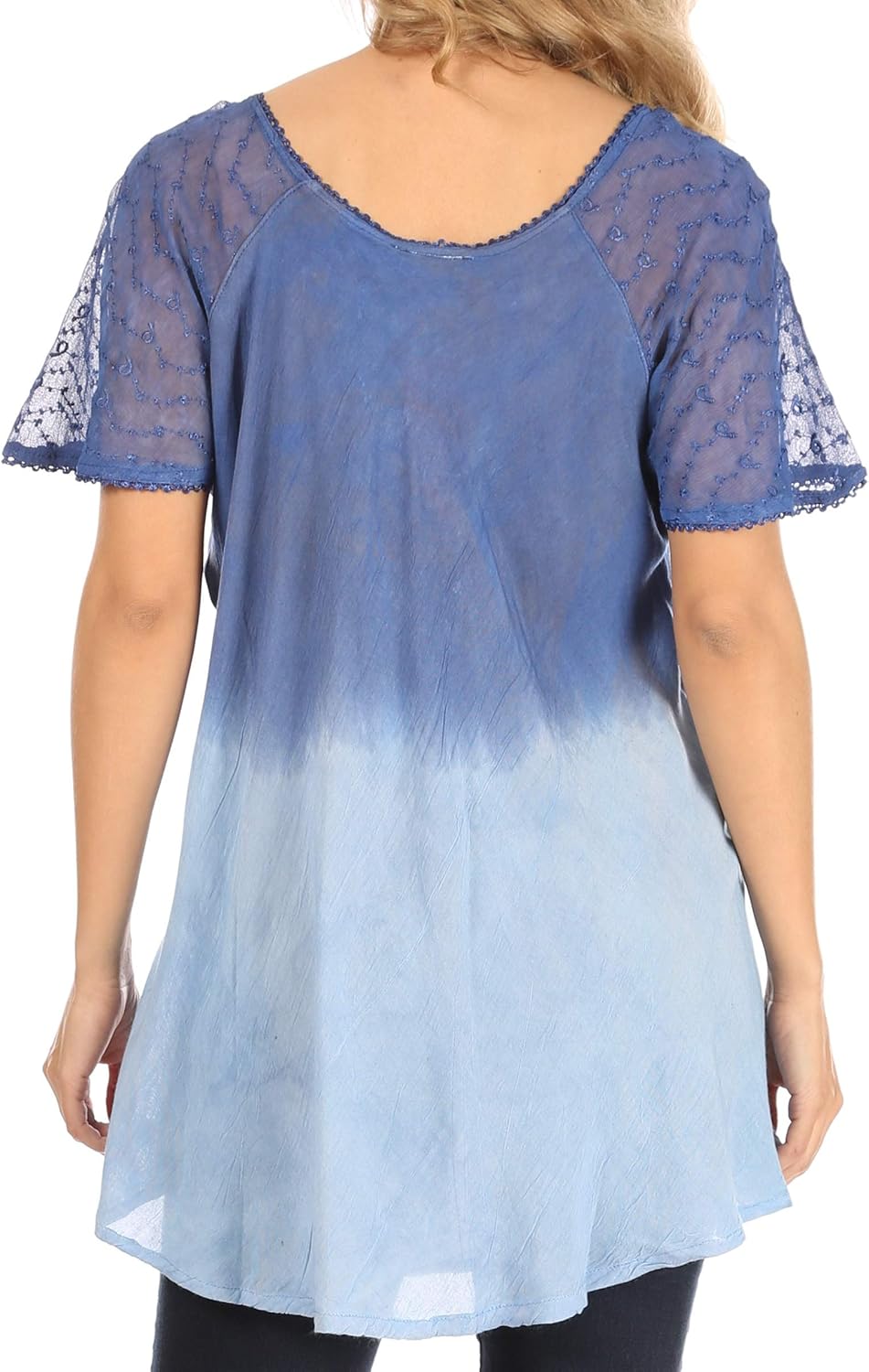 Sakkas Petra Damen Casual Loose Flared Korsett Kurzarm Spitze Bluse Top Tunika Einheitsgrösse 2202-b