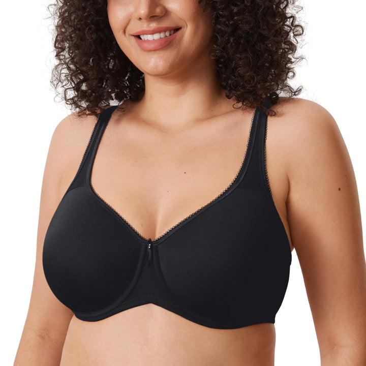 DELIMIRA Damen mit Bügel Nahtlose Vollschalen T-Shirt BH Gepolstert Grosse Grössen 65E Schwarz, 65E