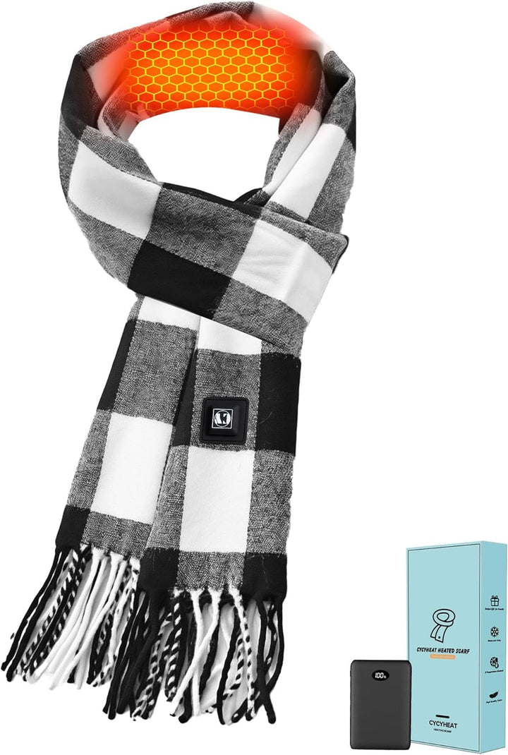CYCYHEAT Beheizbarer Schal Karo Schwarz-weiss, Karo Schwarz-weiß