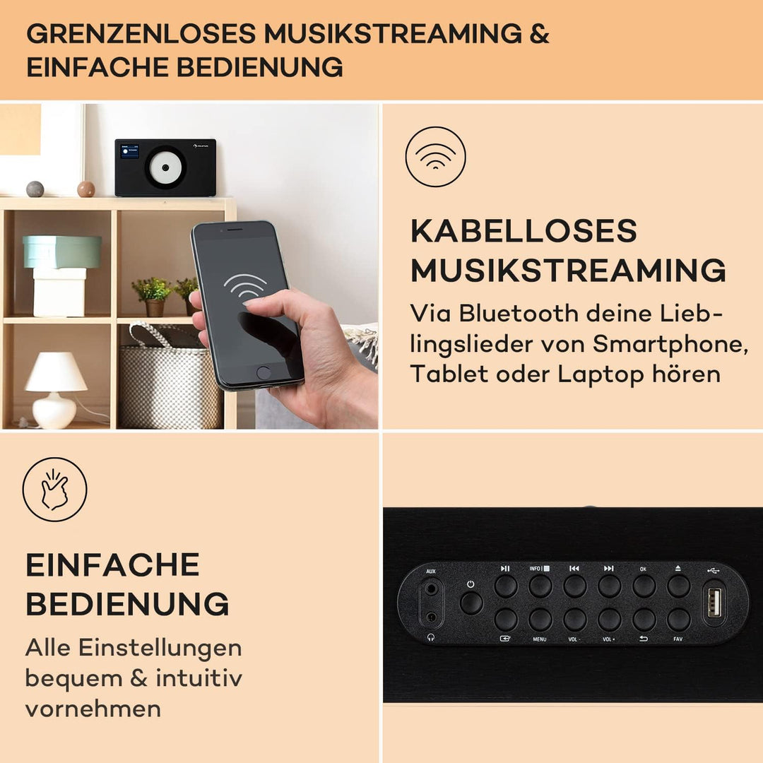 Auna Radio für Küche & Bad, DAB Radio mit CD Player zur Wandmontage, DAB Plus mit Bluetooth, DAB/DAB