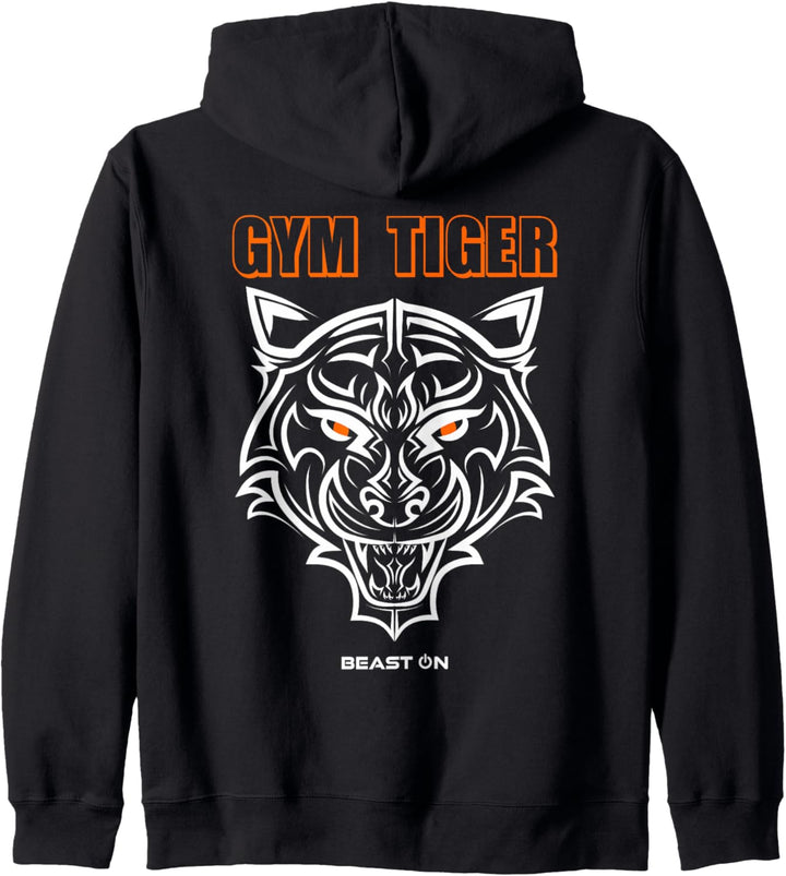 Gym Tiger Kopf Orange Rücken Design Workout Fitness Training Kapuzenjacke
