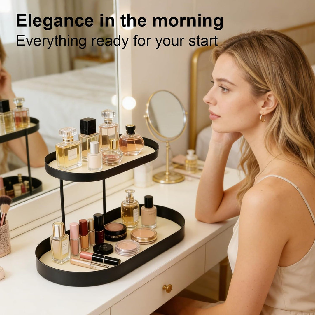 Parfüm Organizer 2-stöckig, Schminktisch Make Up Organizer, Elegantes Modernes Parfüm Regal aus Meta