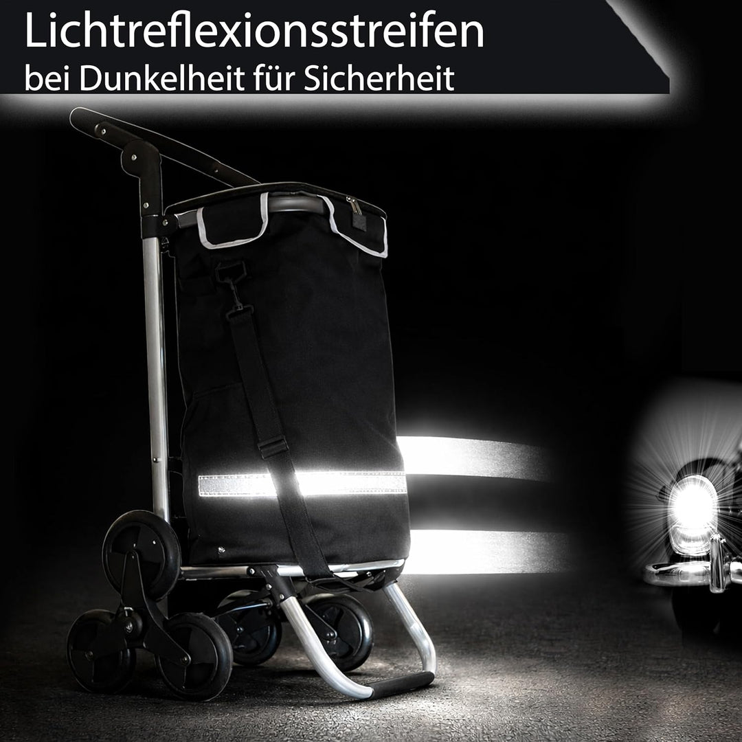 Faltbarer Aluminium Einkaufstrolley 57L (48L + 9L Kühlfach) Schwarz, 50kg Traglast, 35x45x98cm, Eva