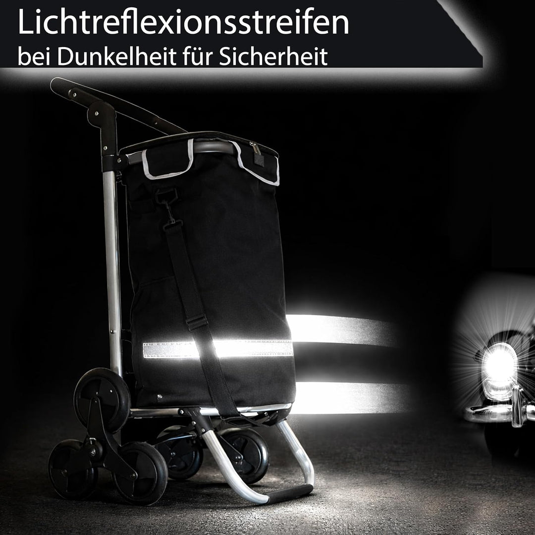 Faltbarer Aluminium Einkaufstrolley 57L (48L + 9L Kühlfach) Schwarz, 30kg Traglast, 35x45x98cm, Eva