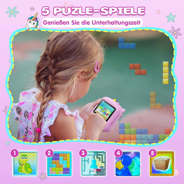 CAMCLID Kinderkamera Sofortbildkamera, 2,4 Zoll Sofortbildkamera Kinder mit 32G TF Karte und Fotopap