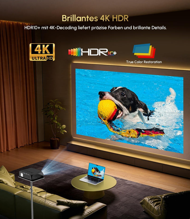 Smart 4K Beamer Tageslicht Tauglich,2200 ANSI, WiFi 6, HDMI 2.1, NFC Cast, Bluetooth 5.4, Dolby Digi