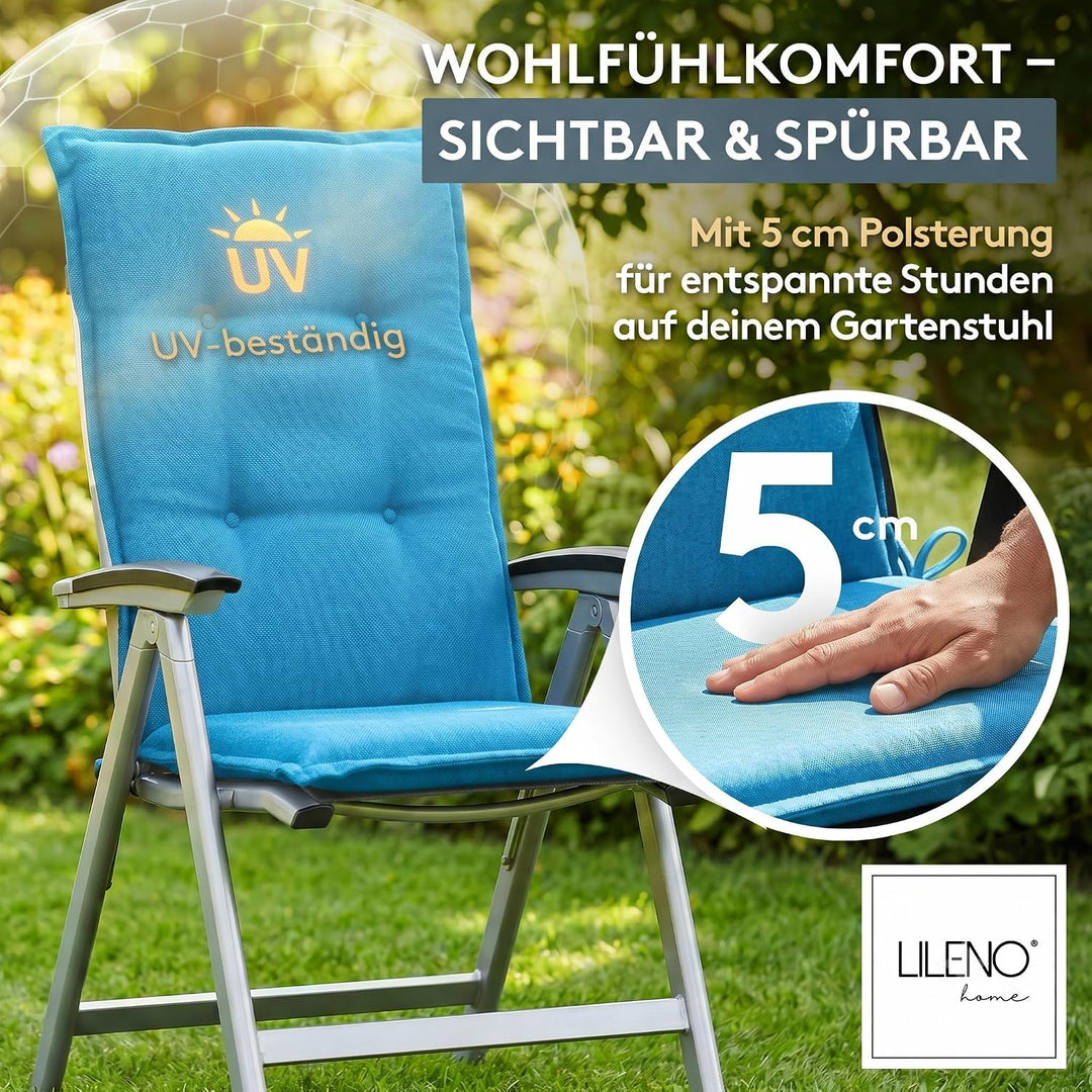 LILENO HOME Gartenstuhl Auflagen als [1er Set - Hochlehner] in Aqua Uni - Bequeme Liegen als Sitzauf