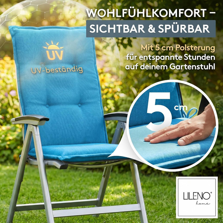 LILENO HOME Gartenstuhl Auflagen als [1er Set - Hochlehner] in Aqua Uni - Bequeme Liegen als Sitzauf