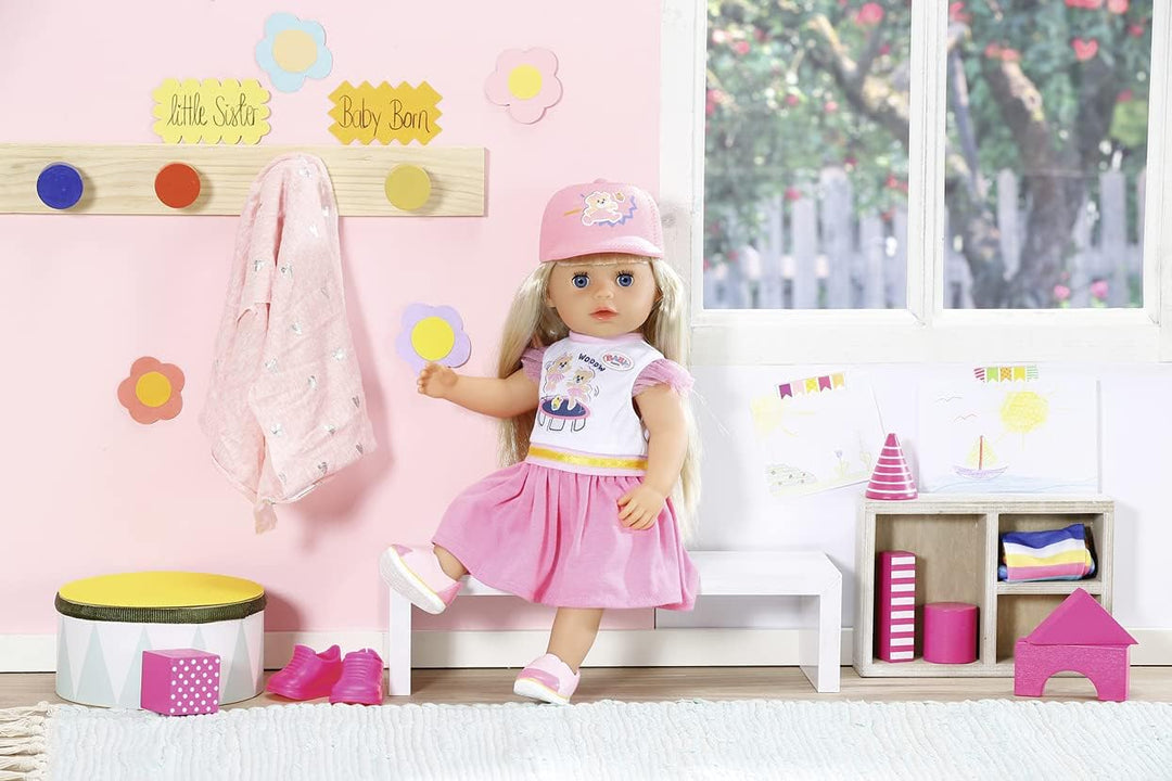 BABY born Little Kindergarten Outfit mit Puppenkleid, Basecap, Höschen und Schuhe für 36 cm Puppen,