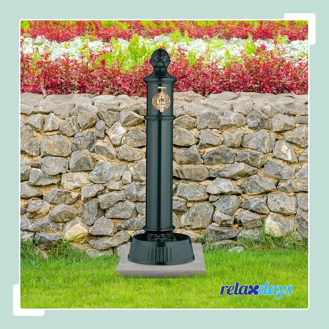 Relaxdays Standbrunnen antik, mit Wasserhahn & Becken, HxBxT: 83 x 26 x 31,5 cm, Wasserzapfsäule Gar