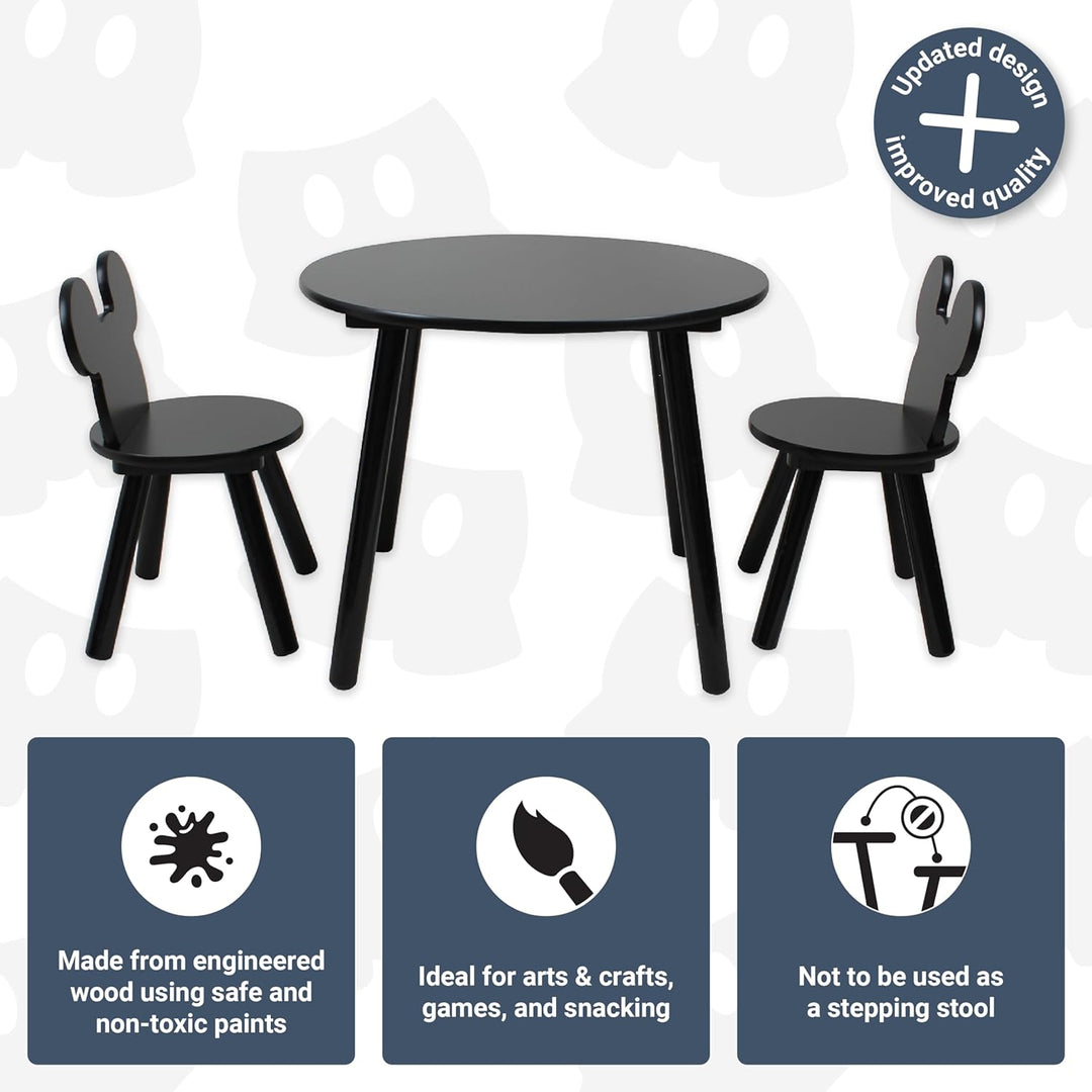 Disney Set mit Tisch und Stühlen, 15 mm MDF + Kiefernholz, Black, S Mickey Mouse Schwarz, Mickey Mou