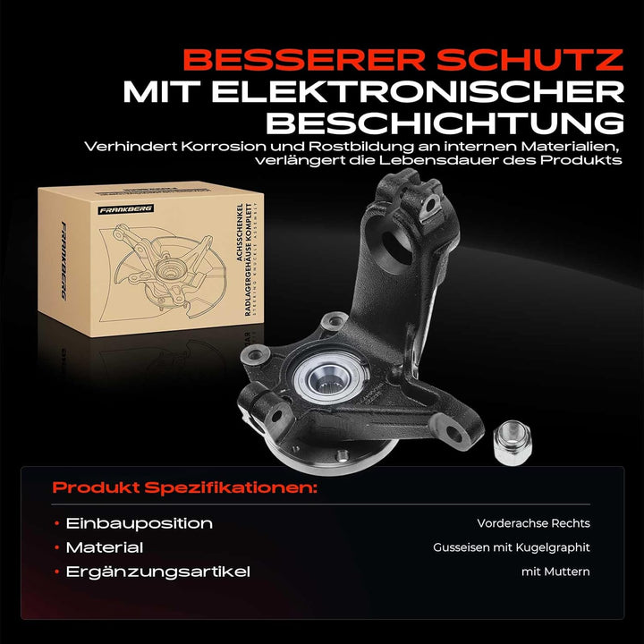 Frankberg Achsschenkel Radlagergehäuse komplett Vorderachse Rechts Kompatibel mit 206+ 2L 2M 2009-20