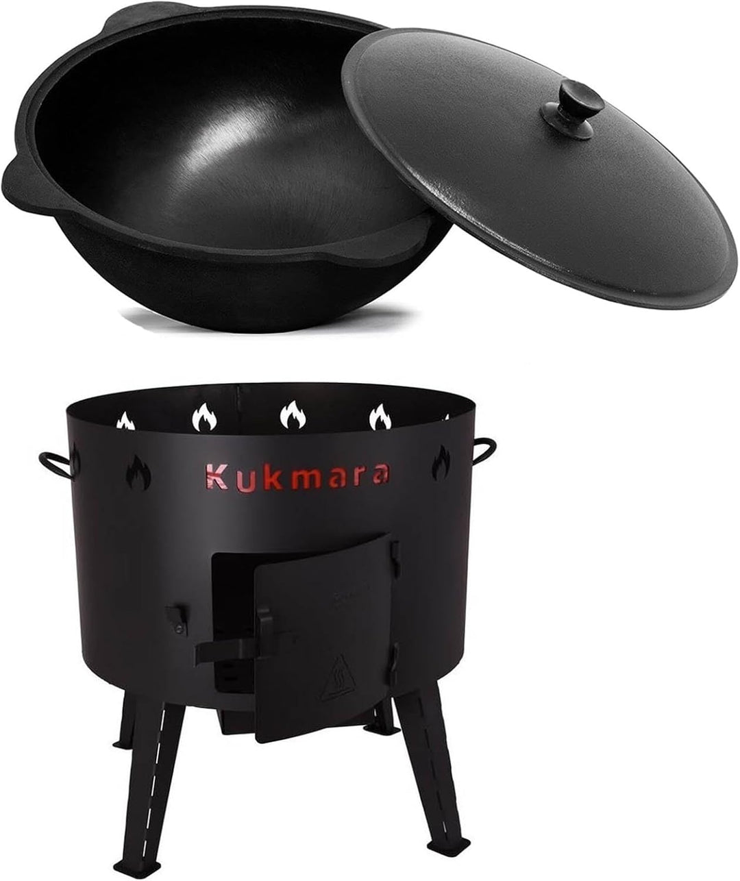 rukauf SET Utschak, 49 cm + 22 Liter Kasan Kazan + Pfannendeckel aus Gusseisen Feldküche Gulasch-Kes