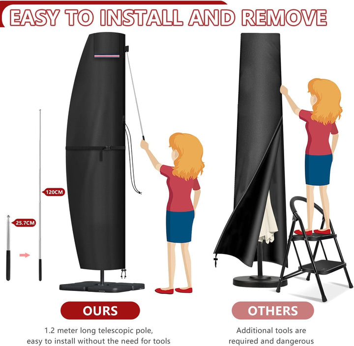 LAMUNI Ampelschirm Abdeckung für 4m Sonnenschirme, Wasserdicht Ampelschirm Schutzhülle für Sonnensch