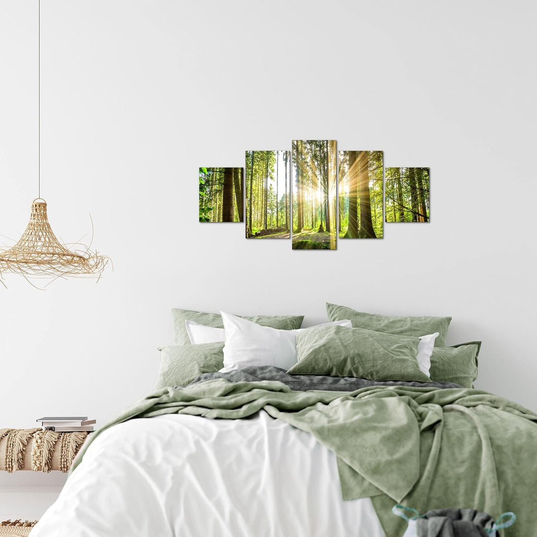 Runa Art Wandbilder Wald Landschaft 5 Teilig Bild auf Vlies Leinwand Deko Schlafzimmer Wohnzimmer So