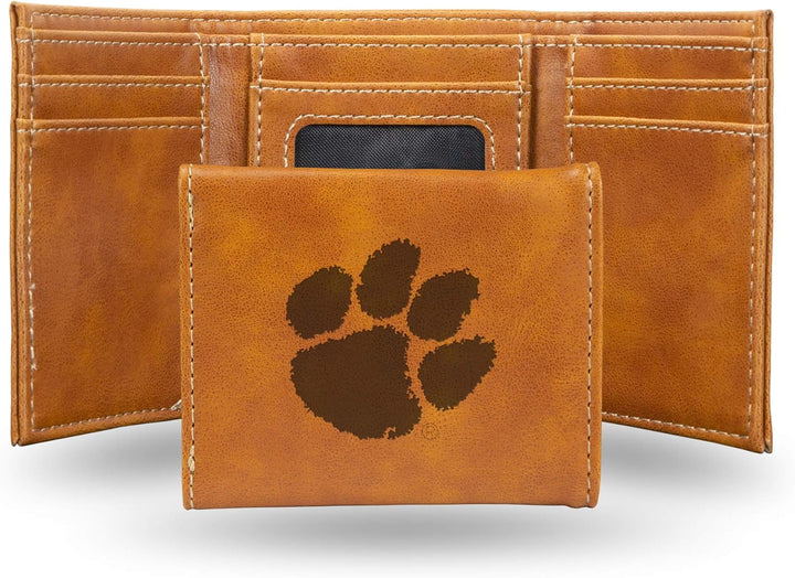 NCAA Rico Industries Laser Engraved Trifold Laser Engraved Tri-Fold Wallet - Men's Accessory Clemson