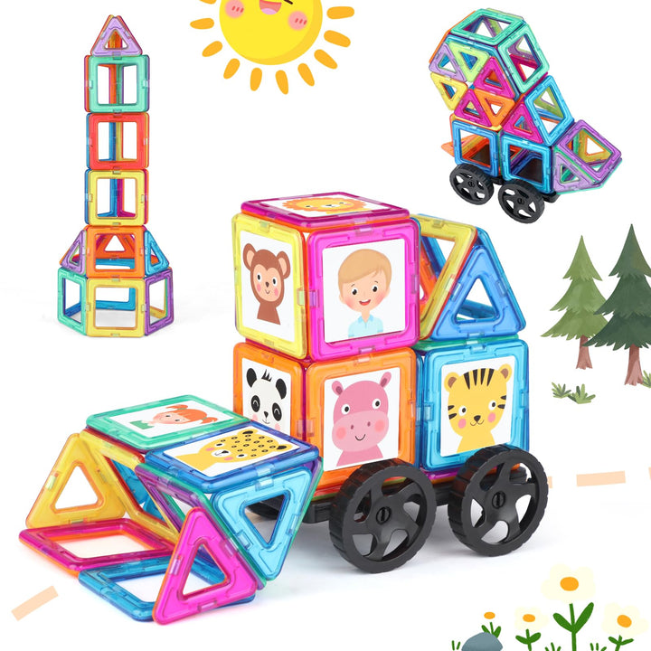 Magnetische Bausteine 63 Teile mini Magnetbausteine Magnete Kinder Magnetspielzeug Set für Kinder ab