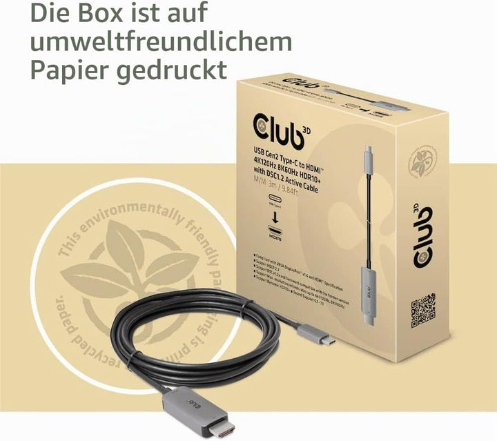 Club3D USB Gen2 Type-C auf HDMI™ 4K120Hz/8K60Hz HDR10, DSC1.2 Aktives Kabel St./St. 3m CAC-1587, CAC