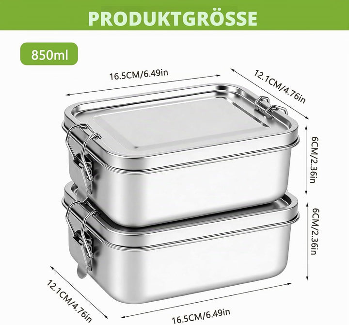 2 Stück Brotdose Edelstahl mit Fächern, 850ml Edelstahl Bento Box Lunchbox für Kinder &amp; Erwachsene,