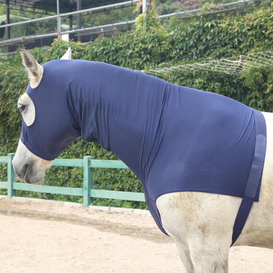 Leberna Lycra Stretch-Pferd Kapuze mit Reissverschluss - vollen Gesicht-Hals-Abdeckung M Marine, M M