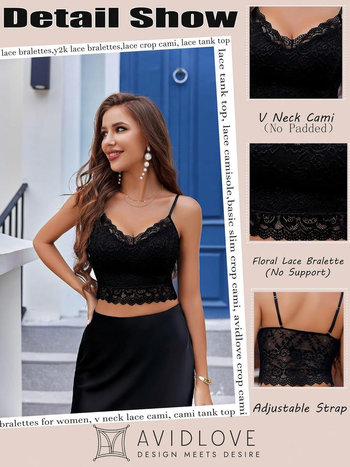 Avidlove Damen Spitzen Bustier Top Sexy Bralette Unterhemd Basic Spaghettiträger Camisole V-Ausschni